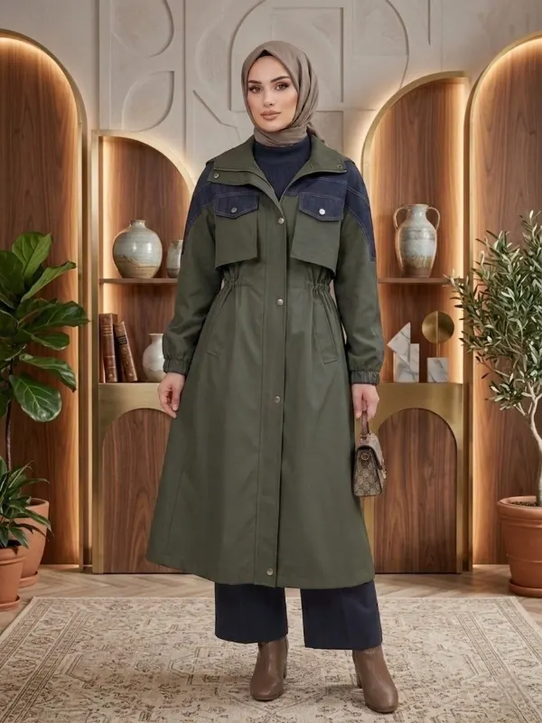 معطف نسائي بتفاصيل جينز G4858