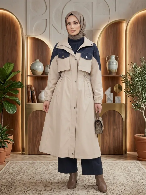 معطف نسائي بتفاصيل جينز G4858