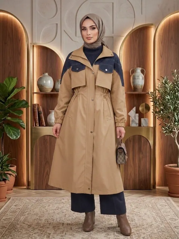 معطف نسائي بتفاصيل جينز G4858