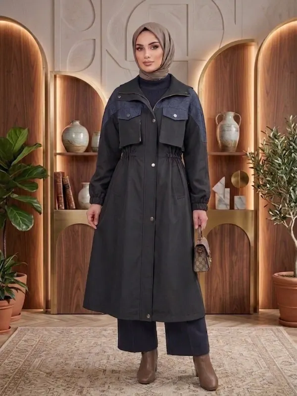 معطف نسائي بتفاصيل جينز G4858