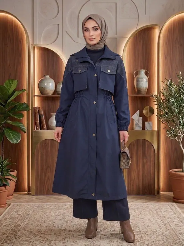 معطف نسائي بتفاصيل جينز G4858